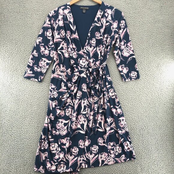 A Pea In The Pod Dress Womens Medium Maternity Blue Floral Wrap Knee 3/4 Sleeve - Picture 1 of 11